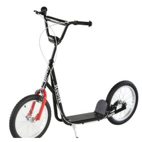 Kids Kick Scooter, Black, Adjustable Handlebar, Dual Rear Brakes, Inflatable Wheels (Option: BLACK)